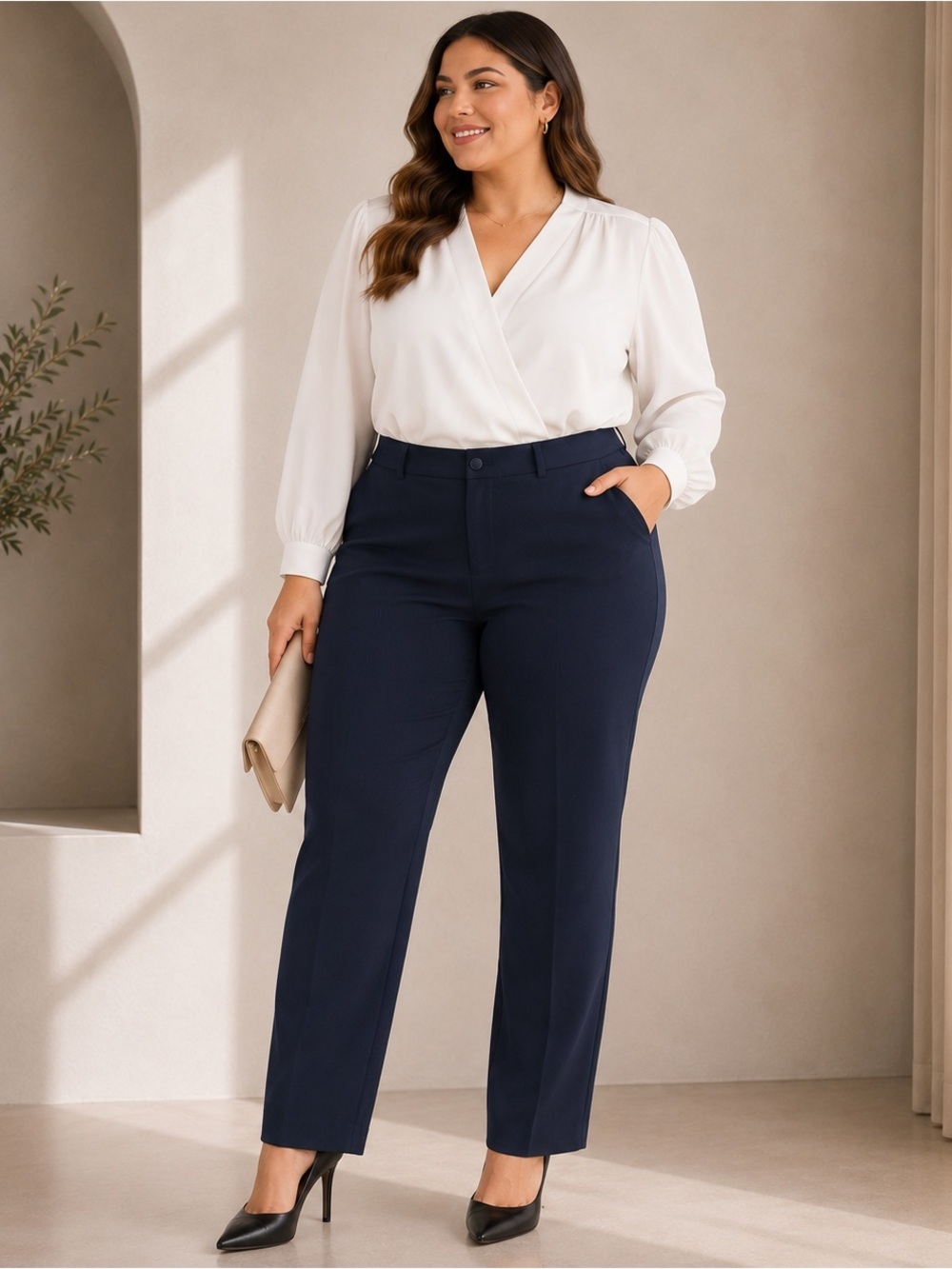 Worthington Slim Leg High Rise Navy Dress Pants Size 14